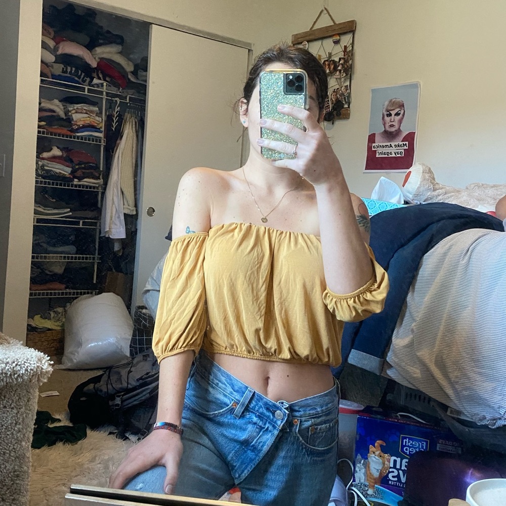 Tube top with off the shoulder sleeves!